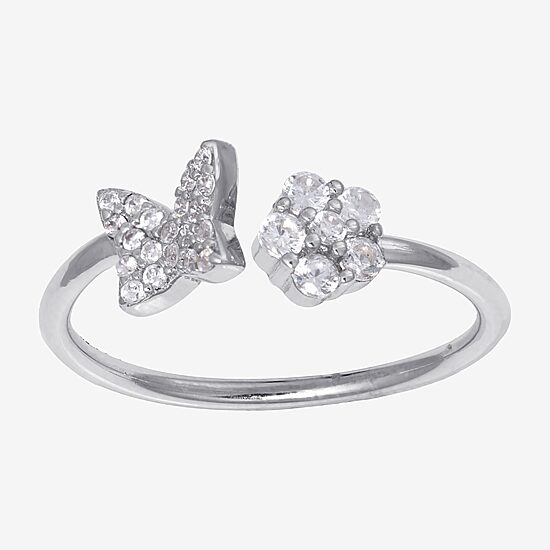 Silver Treasures Womens 19.5MM Cubic Zirconia Sterling Silver Butterfly Bypass  Band