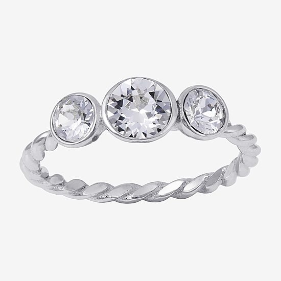 Silver Treasures Womens 20.5MM Crystal Sterling Silver Band