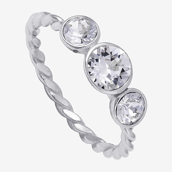Silver Treasures Womens 20.5MM Crystal Sterling Silver Band