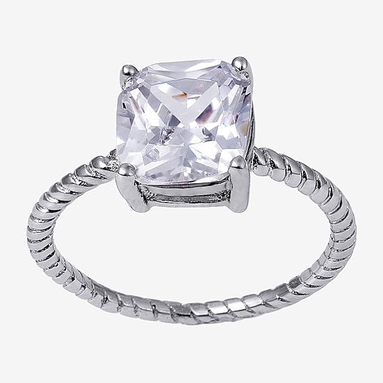 Silver Treasures Womens 20.5MM Cubic Zirconia Sterling Silver Band