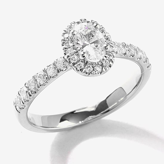 Certified (F / Si1) Womens 3/4 CT. T.W. Lab Grown White Diamond 10K Gold Oval Side Stone Halo Engagement Ring