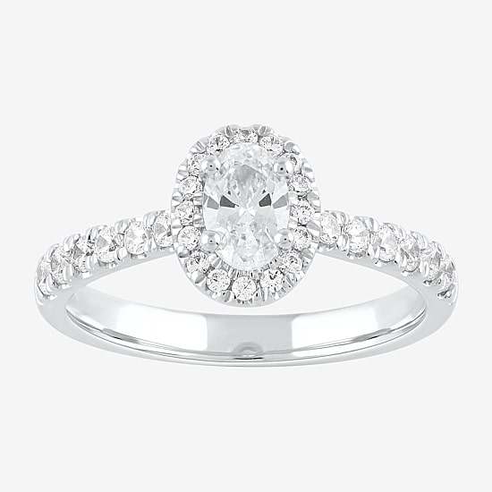 Certified (F / Si1) Womens 3/4 CT. T.W. Lab Grown White Diamond 10K Gold Oval Side Stone Halo Engagement Ring