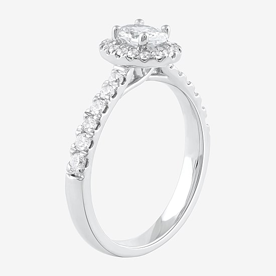Certified (F / Si1) Womens 3/4 CT. T.W. Lab Grown White Diamond 10K Gold Oval Side Stone Halo Engagement Ring