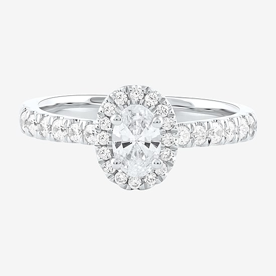 Certified (F / Si1) Womens 3/4 CT. T.W. Lab Grown White Diamond 10K Gold Oval Side Stone Halo Engagement Ring