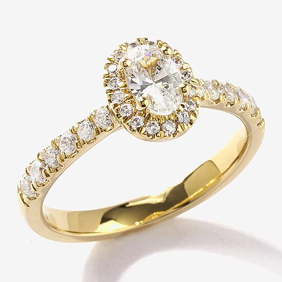 Certified (F / Si1) Womens 3/4 CT. T.W. Lab Grown White Diamond 10K Gold Oval Side Stone Halo Engagement Ring