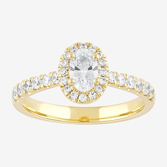 Certified (F / Si1) Womens 3/4 CT. T.W. Lab Grown White Diamond 10K Gold Oval Side Stone Halo Engagement Ring