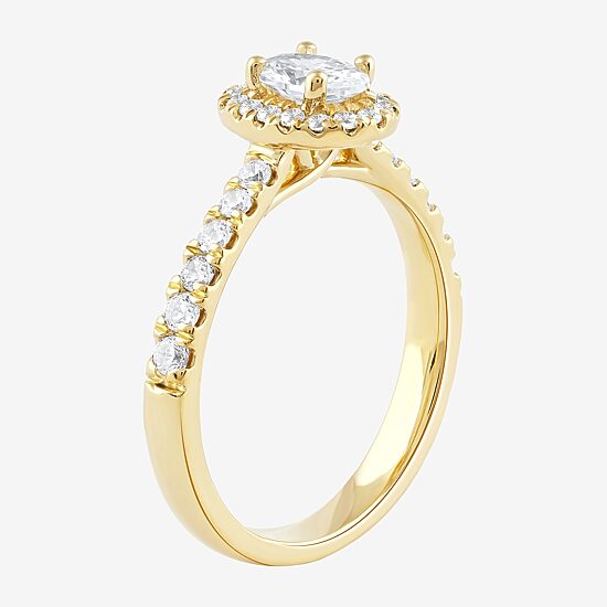 Certified (F / Si1) Womens 3/4 CT. T.W. Lab Grown White Diamond 10K Gold Oval Side Stone Halo Engagement Ring