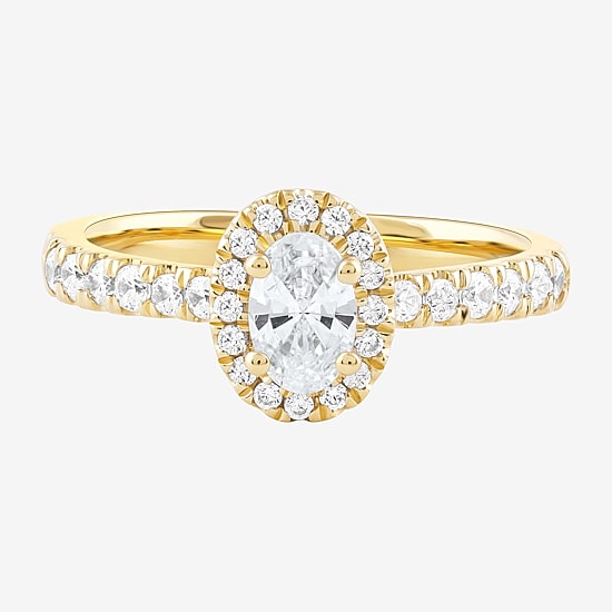Certified (F / Si1) Womens 3/4 CT. T.W. Lab Grown White Diamond 10K Gold Oval Side Stone Halo Engagement Ring