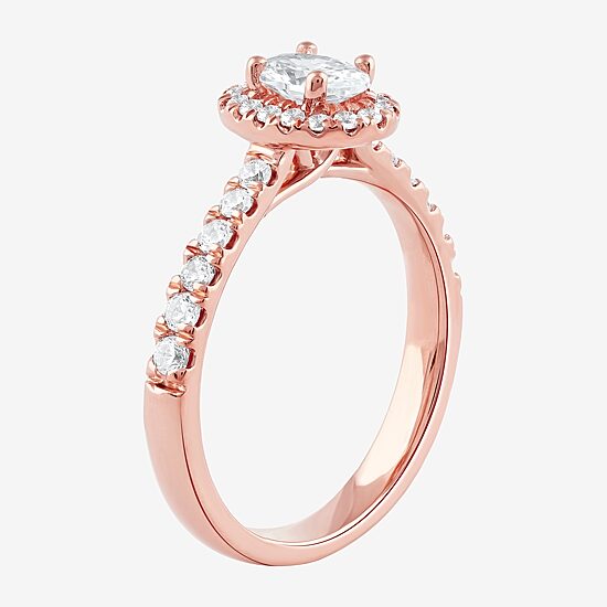 Certified (F / Si1) Womens 3/4 CT. T.W. Lab Grown White Diamond 10K Gold Oval Side Stone Halo Engagement Ring