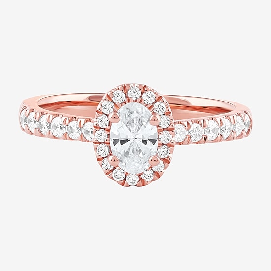 Certified (F / Si1) Womens 3/4 CT. T.W. Lab Grown White Diamond 10K Gold Oval Side Stone Halo Engagement Ring