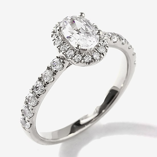 Certified (F / Si1) Womens 1 CT. T.W. Lab Grown White Diamond 10K Gold Oval Side Stone Halo Engagement Ring