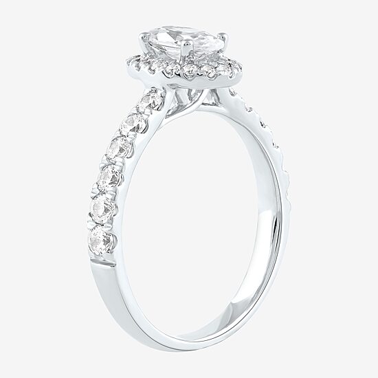 Certified (F / Si1) Womens 1 CT. T.W. Lab Grown White Diamond 10K Gold Oval Side Stone Halo Engagement Ring