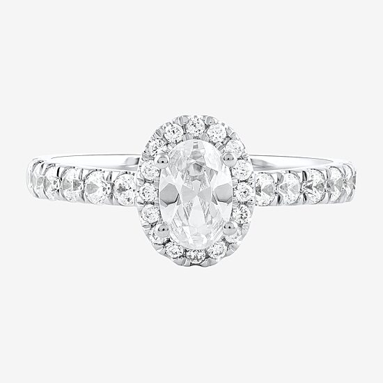 Certified (F / Si1) Womens 1 CT. T.W. Lab Grown White Diamond 10K Gold Oval Side Stone Halo Engagement Ring