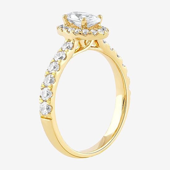 Certified (F / Si1) Womens 1 CT. T.W. Lab Grown White Diamond 10K Gold Oval Side Stone Halo Engagement Ring