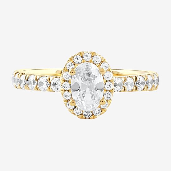 Certified (F / Si1) Womens 1 CT. T.W. Lab Grown White Diamond 10K Gold Oval Side Stone Halo Engagement Ring