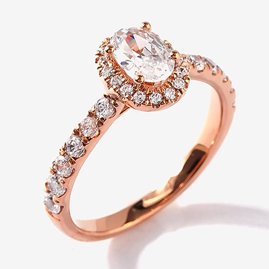 Certified (F / Si1) Womens 1 CT. T.W. Lab Grown White Diamond 10K Gold Oval Side Stone Halo Engagement Ring