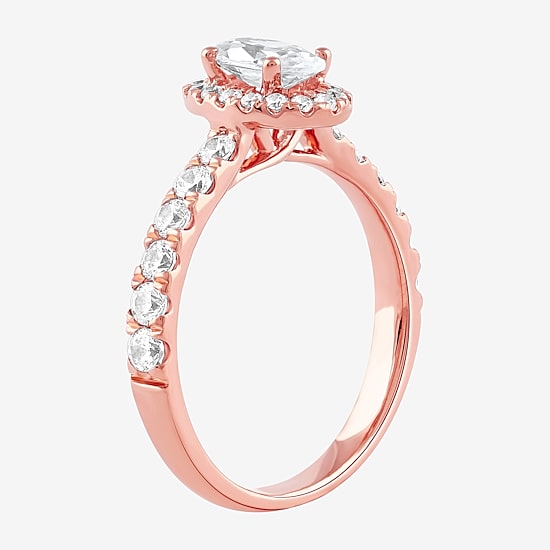 Certified (F / Si1) Womens 1 CT. T.W. Lab Grown White Diamond 10K Gold Oval Side Stone Halo Engagement Ring
