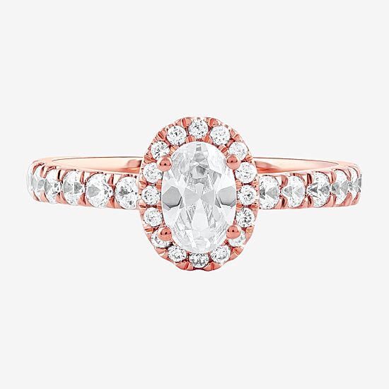 Certified (F / Si1) Womens 1 CT. T.W. Lab Grown White Diamond 10K Gold Oval Side Stone Halo Engagement Ring