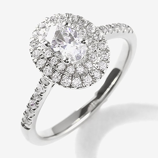 Certified (F / Si1) Womens 3/4 CT. T.W. Lab Grown White Diamond 10K Gold Oval Side Stone Halo Engagement Ring