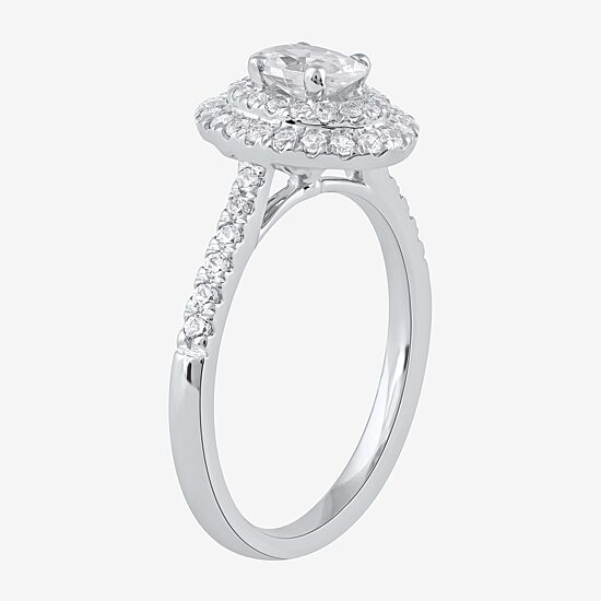 Certified (F / Si1) Womens 3/4 CT. T.W. Lab Grown White Diamond 10K Gold Oval Side Stone Halo Engagement Ring