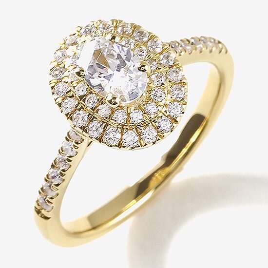 Certified (F / Si1) Womens 3/4 CT. T.W. Lab Grown White Diamond 10K Gold Oval Side Stone Halo Engagement Ring