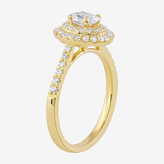Certified (F / Si1) Womens 3/4 CT. T.W. Lab Grown White Diamond 10K Gold Oval Side Stone Halo Engagement Ring
