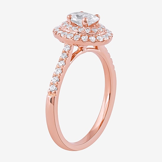 Certified (F / Si1) Womens 3/4 CT. T.W. Lab Grown White Diamond 10K Gold Oval Side Stone Halo Engagement Ring