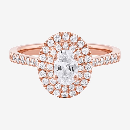 Certified (F / Si1) Womens 3/4 CT. T.W. Lab Grown White Diamond 10K Gold Oval Side Stone Halo Engagement Ring