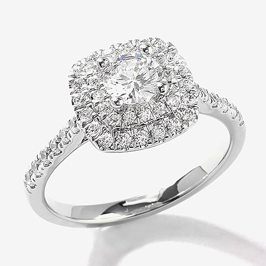 Certified (F / Si1) Womens 1 CT. T.W. Lab Grown White Diamond 10K Gold Cushion Side Stone Halo Engagement Ring