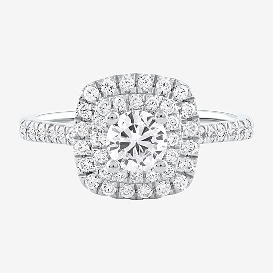 Certified (F / Si1) Womens 1 CT. T.W. Lab Grown White Diamond 10K Gold Cushion Side Stone Halo Engagement Ring