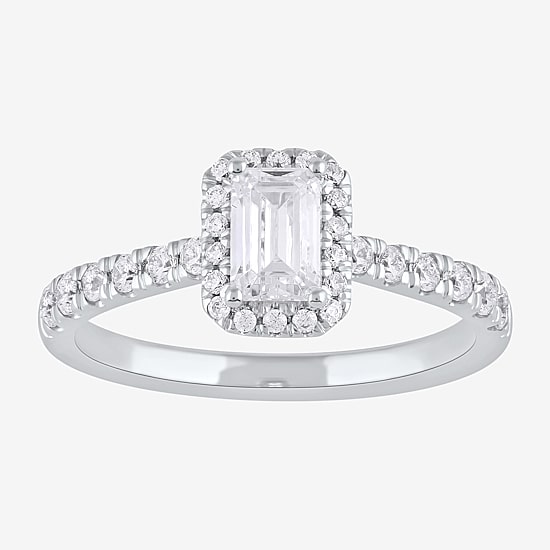 Certified (F / Si1) Womens 3/4 CT. T.W. Lab Grown White Diamond 10K Gold Side Stone Halo Engagement Ring