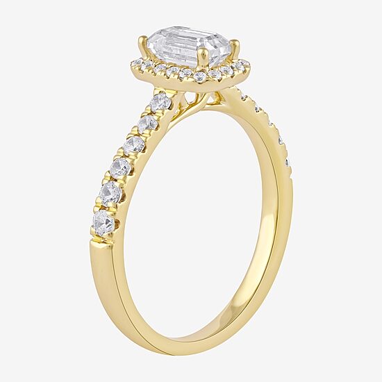 Certified (F / Si1) Womens 3/4 CT. T.W. Lab Grown White Diamond 10K Gold Side Stone Halo Engagement Ring