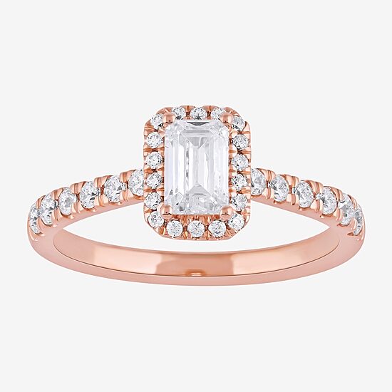 Certified (F / Si1) Womens 3/4 CT. T.W. Lab Grown White Diamond 10K Gold Side Stone Halo Engagement Ring