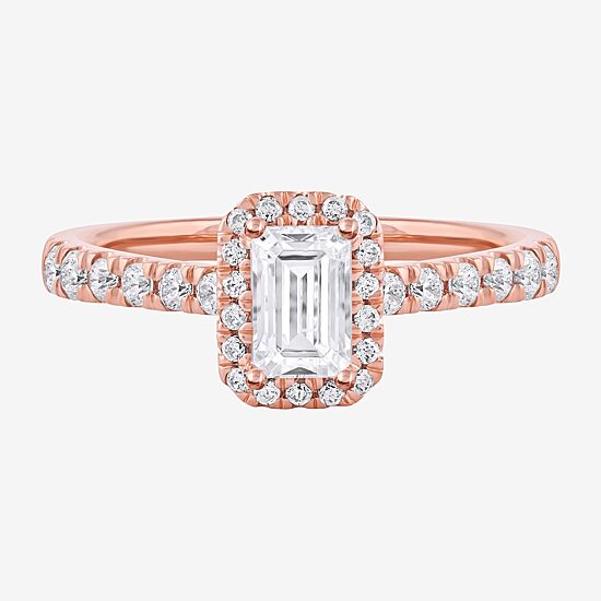 Certified (F / Si1) Womens 3/4 CT. T.W. Lab Grown White Diamond 10K Gold Side Stone Halo Engagement Ring