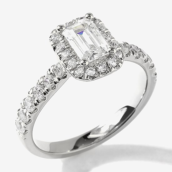 Certified (F / Si1) Womens 1 CT. T.W. Lab Grown White Diamond 10K Gold Side Stone Halo Engagement Ring