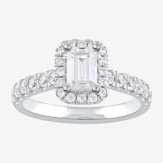 Certified (F / Si1) Womens 1 CT. T.W. Lab Grown White Diamond 10K Gold Side Stone Halo Engagement Ring
