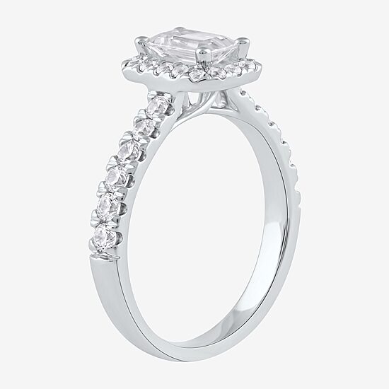 Certified (F / Si1) Womens 1 CT. T.W. Lab Grown White Diamond 10K Gold Side Stone Halo Engagement Ring