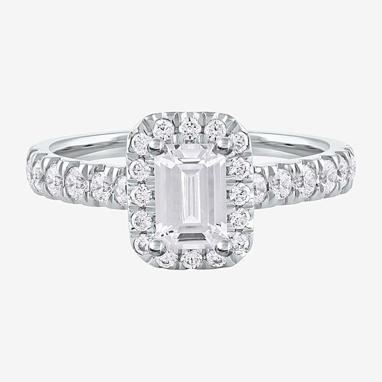Certified (F / Si1) Womens 1 CT. T.W. Lab Grown White Diamond 10K Gold Side Stone Halo Engagement Ring