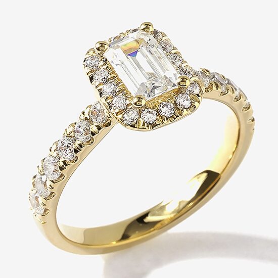 Certified (F / Si1) Womens 1 CT. T.W. Lab Grown White Diamond 10K Gold Side Stone Halo Engagement Ring