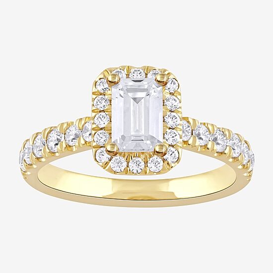 Certified (F / Si1) Womens 1 CT. T.W. Lab Grown White Diamond 10K Gold Side Stone Halo Engagement Ring