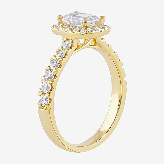 Certified (F / Si1) Womens 1 CT. T.W. Lab Grown White Diamond 10K Gold Side Stone Halo Engagement Ring