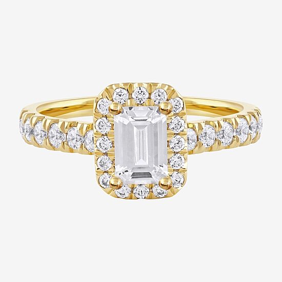 Certified (F / Si1) Womens 1 CT. T.W. Lab Grown White Diamond 10K Gold Side Stone Halo Engagement Ring