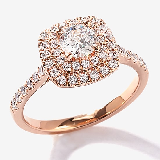 Certified (F / Si1) Womens 1 CT. T.W. Lab Grown White Diamond 10K Gold Cushion Side Stone Halo Engagement Ring
