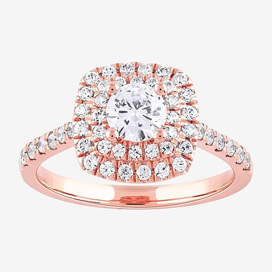 Certified (F / Si1) Womens 1 CT. T.W. Lab Grown White Diamond 10K Gold Cushion Side Stone Halo Engagement Ring