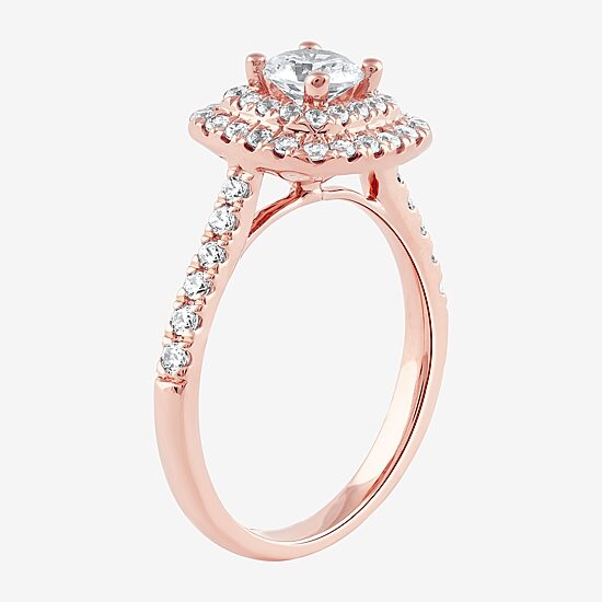 Certified (F / Si1) Womens 1 CT. T.W. Lab Grown White Diamond 10K Gold Cushion Side Stone Halo Engagement Ring