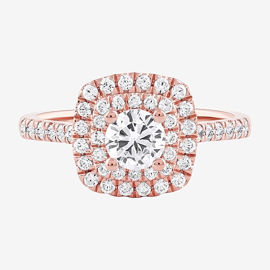 Certified (F / Si1) Womens 1 CT. T.W. Lab Grown White Diamond 10K Gold Cushion Side Stone Halo Engagement Ring