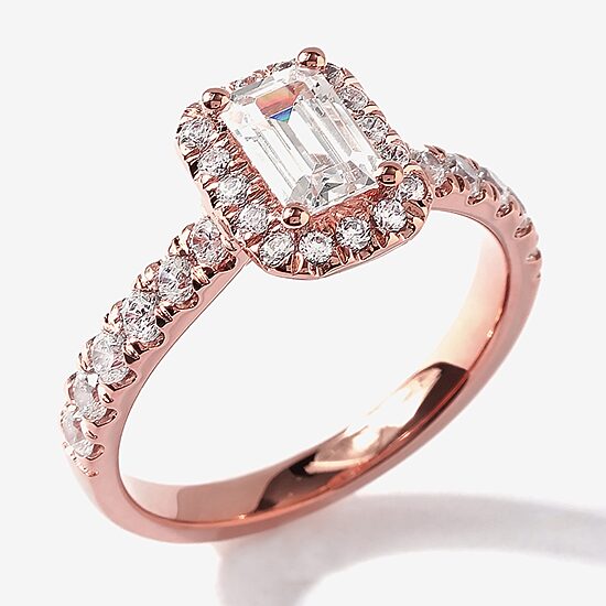 Certified (F / Si1) Womens 1 CT. T.W. Lab Grown White Diamond 10K Gold Side Stone Halo Engagement Ring