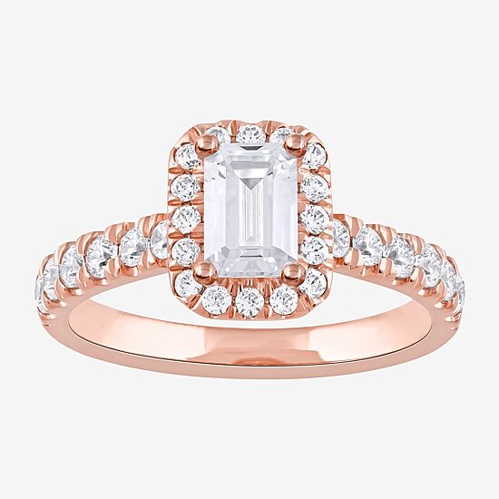 Certified (F / Si1) Womens 1 CT. T.W. Lab Grown White Diamond 10K Gold Side Stone Halo Engagement Ring
