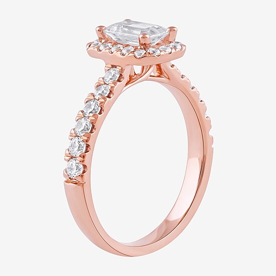 Certified (F / Si1) Womens 1 CT. T.W. Lab Grown White Diamond 10K Gold Side Stone Halo Engagement Ring