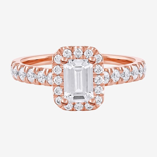 Certified (F / Si1) Womens 1 CT. T.W. Lab Grown White Diamond 10K Gold Side Stone Halo Engagement Ring